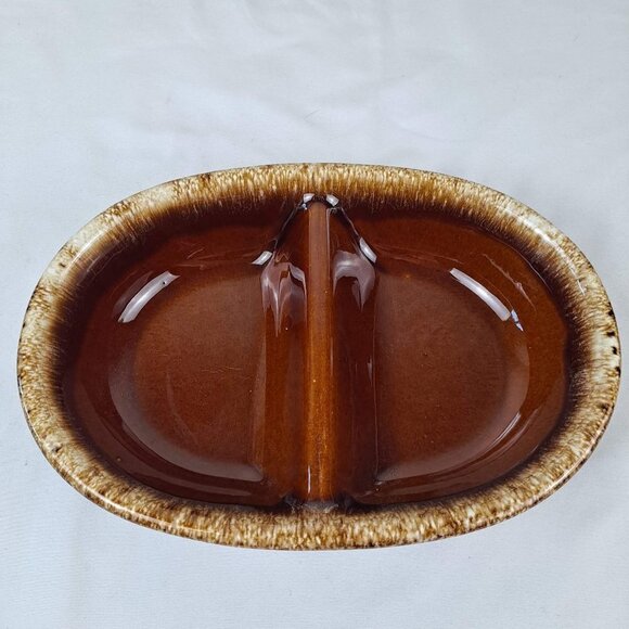 Hull Pottery Brown Drip Glazed Divided Dish made In USA Oven Proof Vintage - Picture 1 of 8